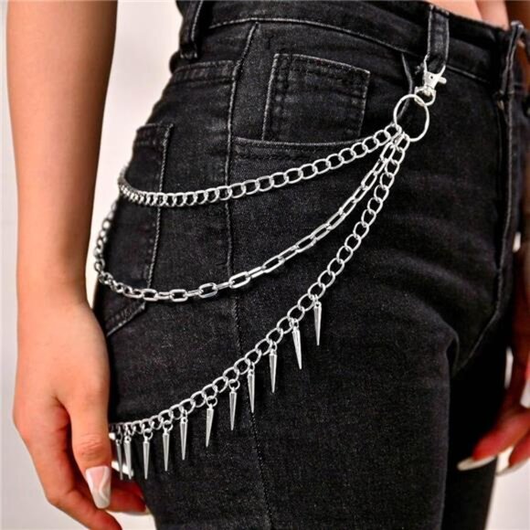 Silver Spike Punk Pant Chain | Biker Jean Chain | Unisex Rockstar Accessory - Picture 3 of 4